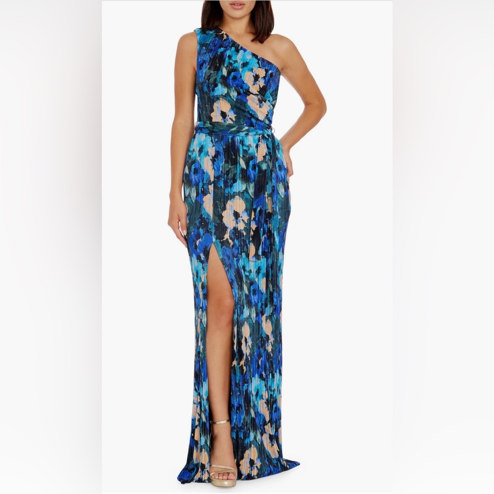 Dress the Population - Bella floral plissé one shoulder gown - size small